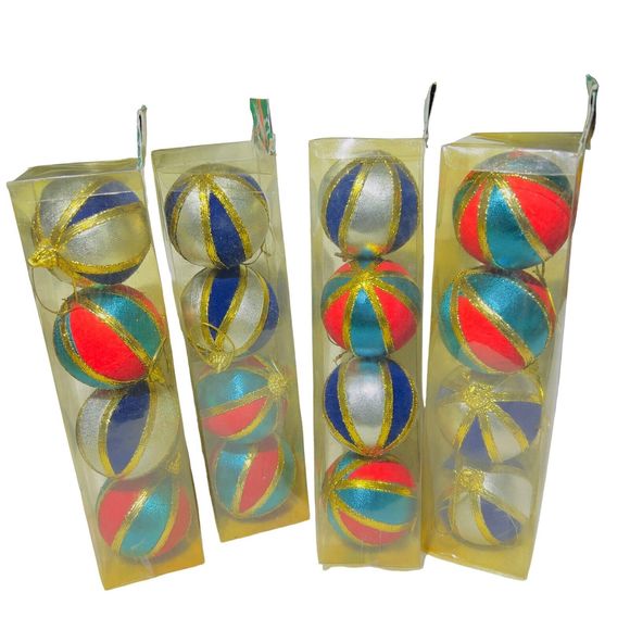 Liberty Bell Christmas Satin Striped Balls Tree Ornaments NOS Lot of 4-4pk (16) - Picture 5 of 9